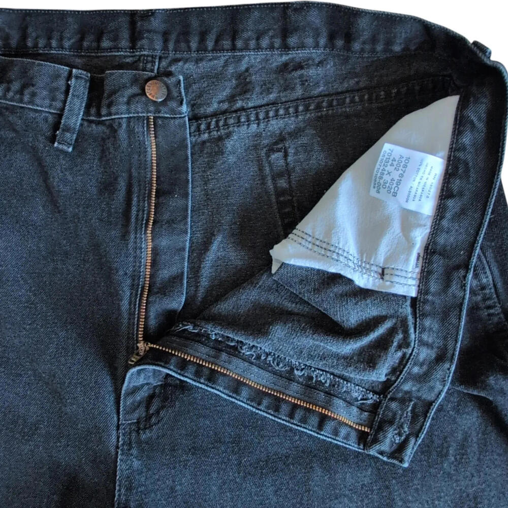 Rustler‎ Jeans Mens 42x28 Black Denim Straight Leg Raw Hem Frayed Relaxed Fit - Picture 5 of 10